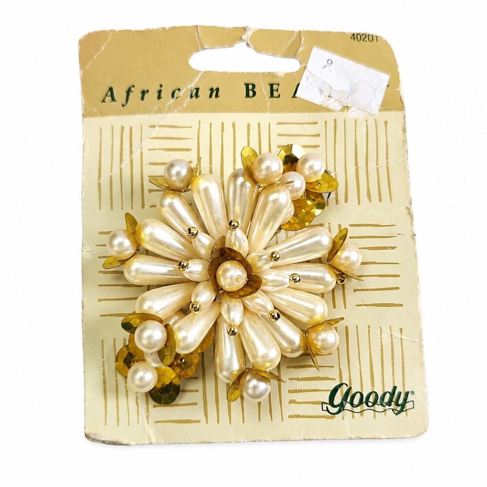 Vntg 90s Goody African Beauty Pearl Flower Hair Barrette NOS Bridal Beaded Clip